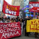 Democratic Socialists of America protesters during a march in New York City