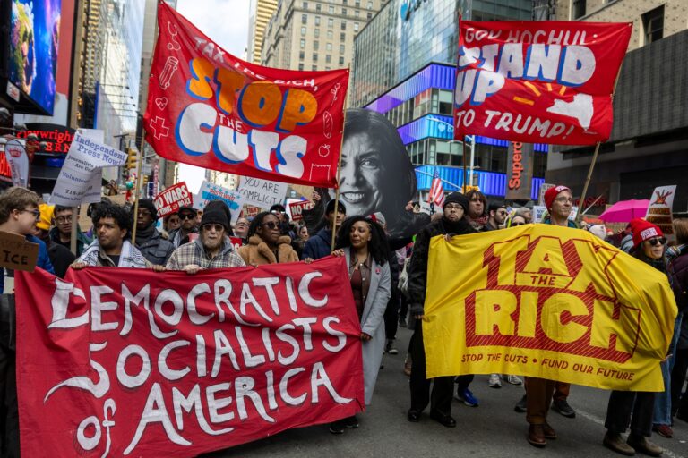 Democratic Socialists of America protesters during a march in New York City
