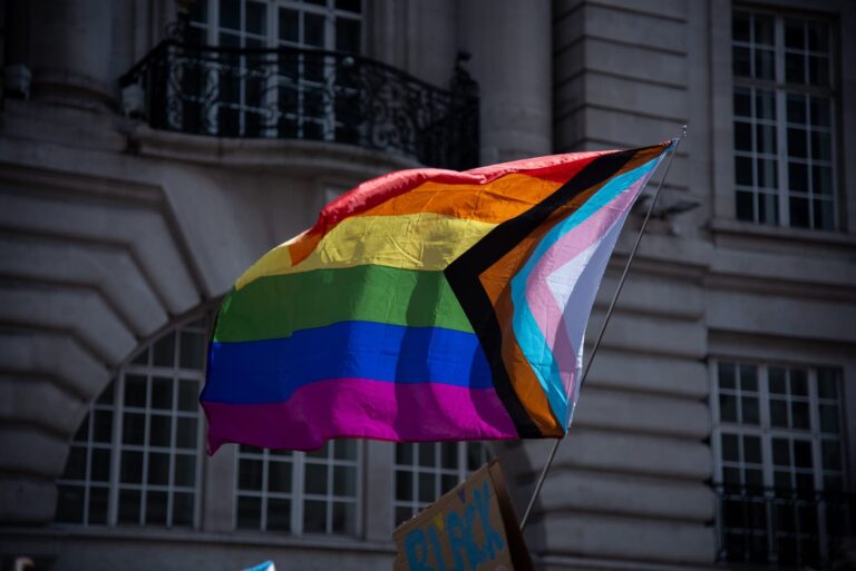 LGBT flag outside a building